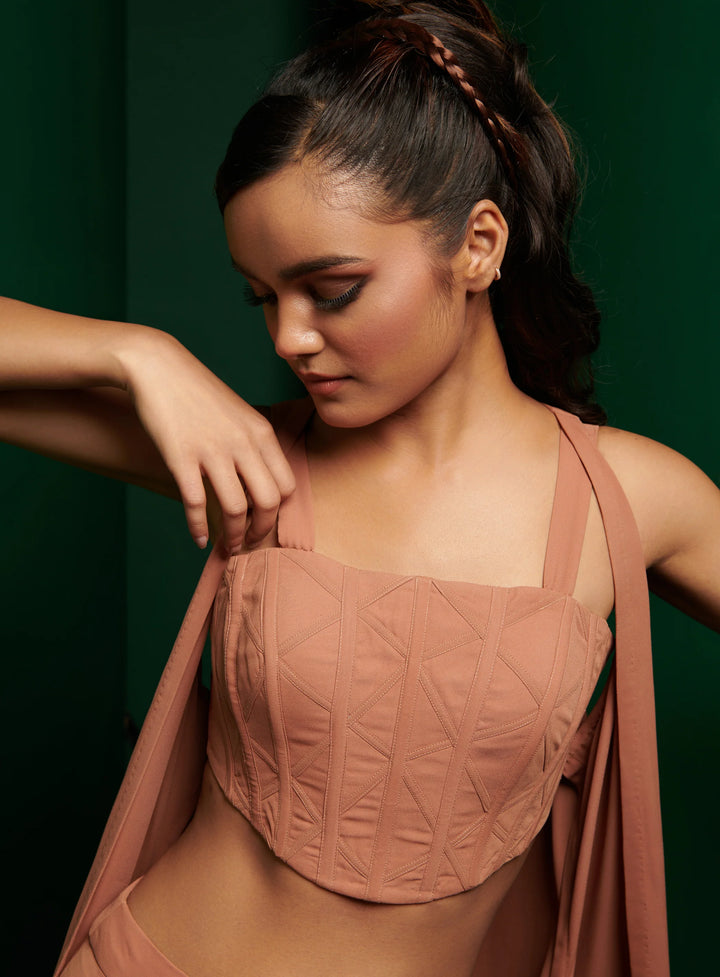 Tan Brown Corset With Front Pant And Jacket