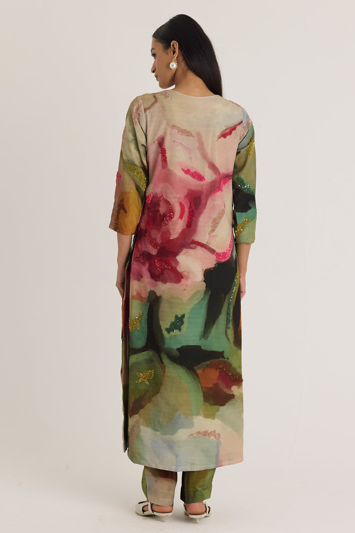 Tilly Embroidered Long V Neck Kurta Set