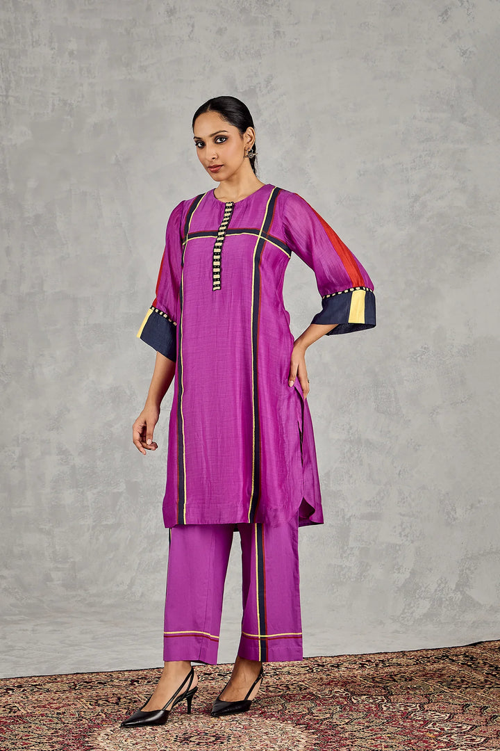 Purple Three Colour Stripe Tunic Set
