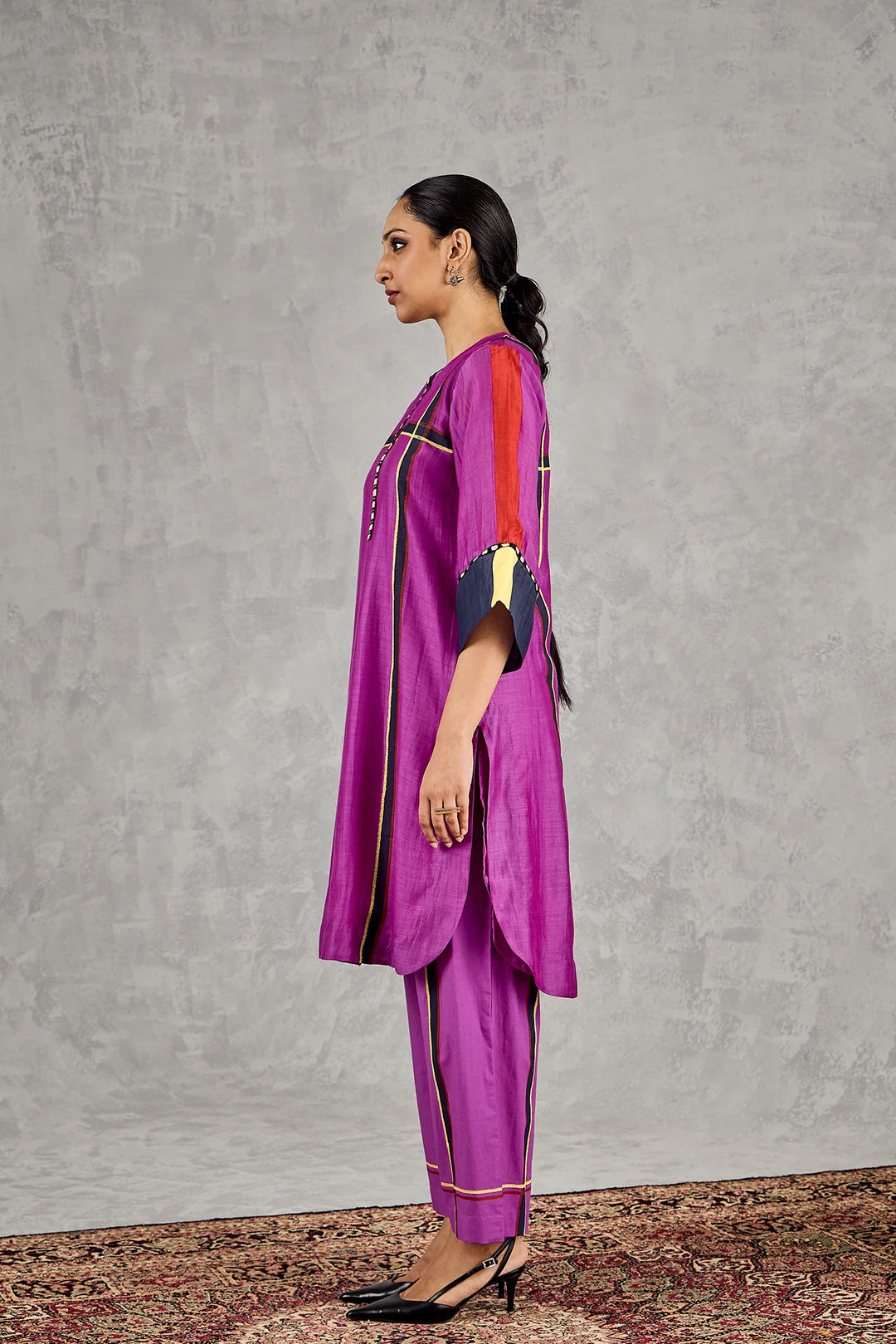 Purple Three Colour Stripe Tunic Set