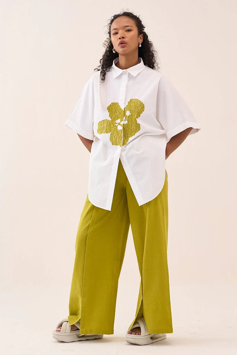 U-Hem Floral Emb. Shirt Co-Ord (Set Of 2)