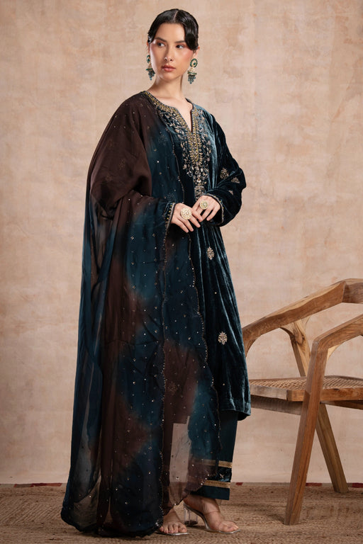 aqsa straight suit set teal