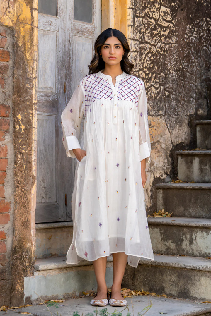 White Gathered Dress