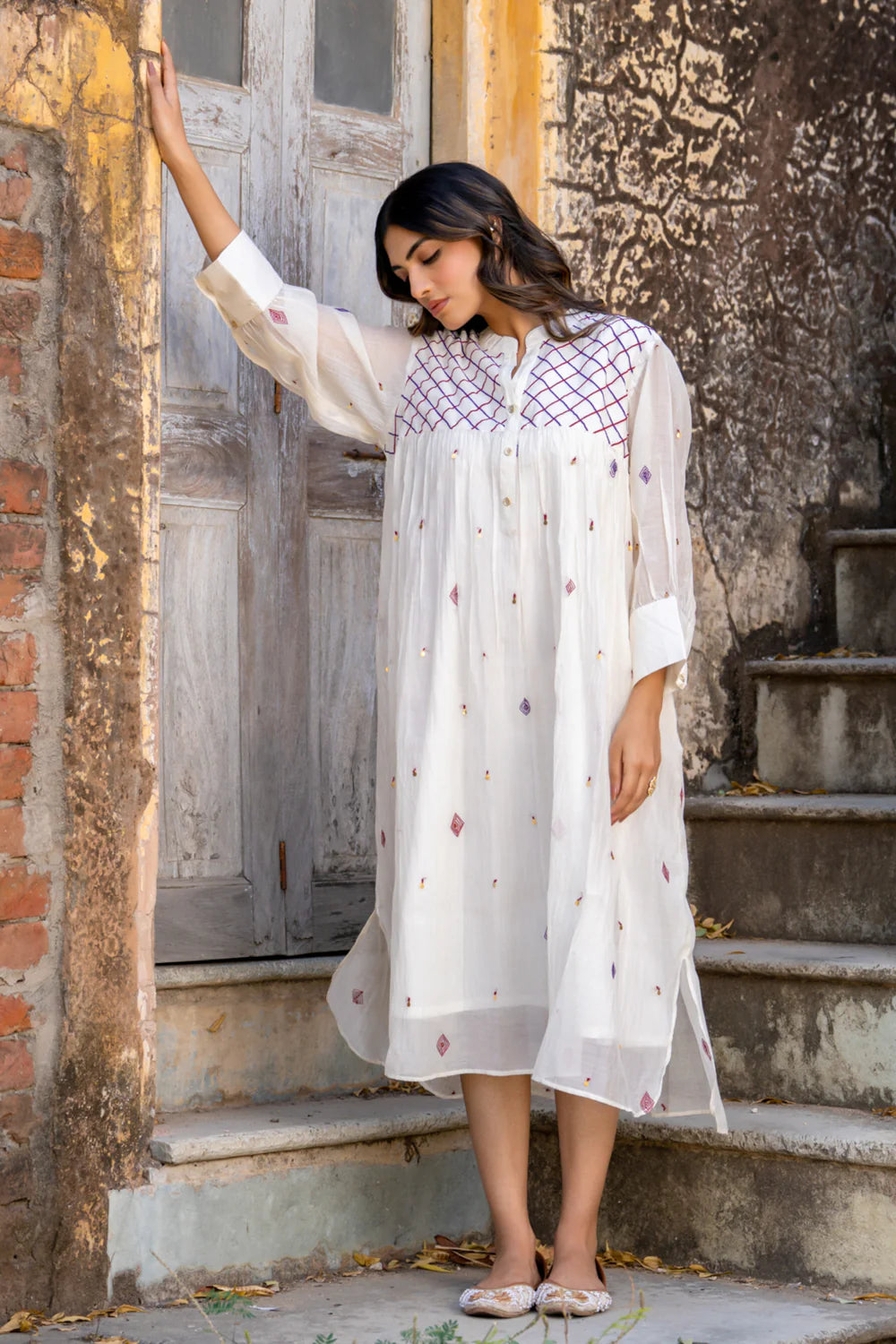 White Gathered Dress