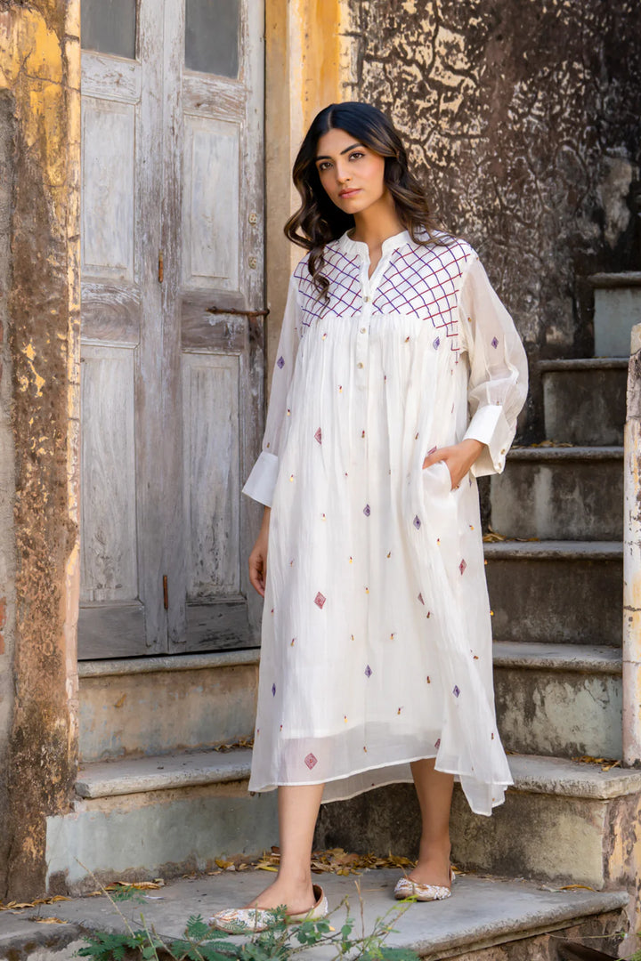 White Gathered Dress