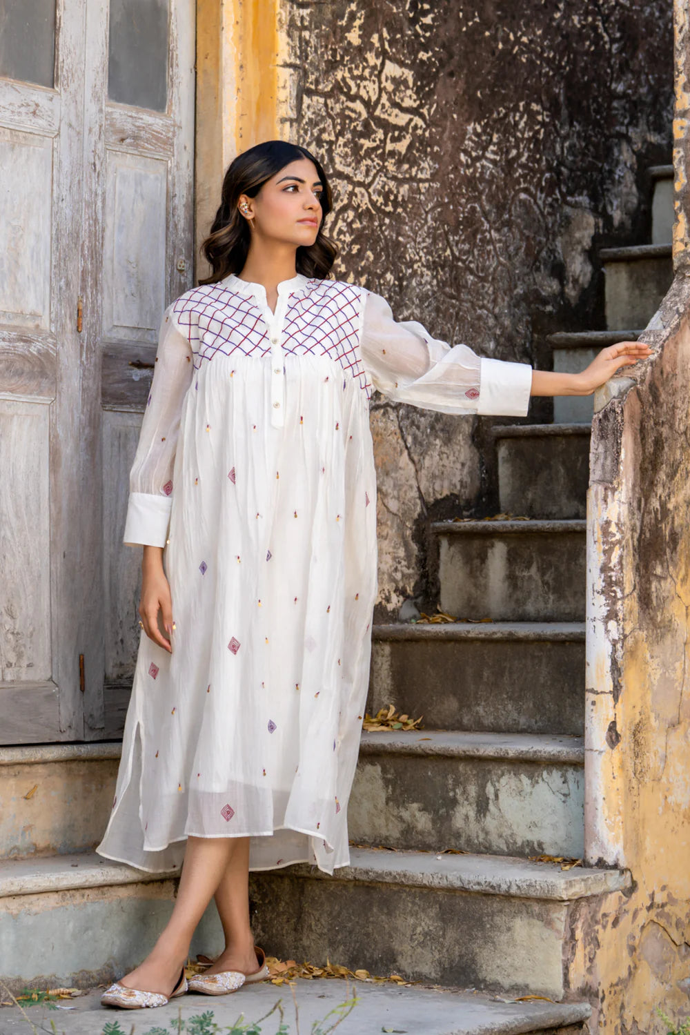 White Gathered Dress