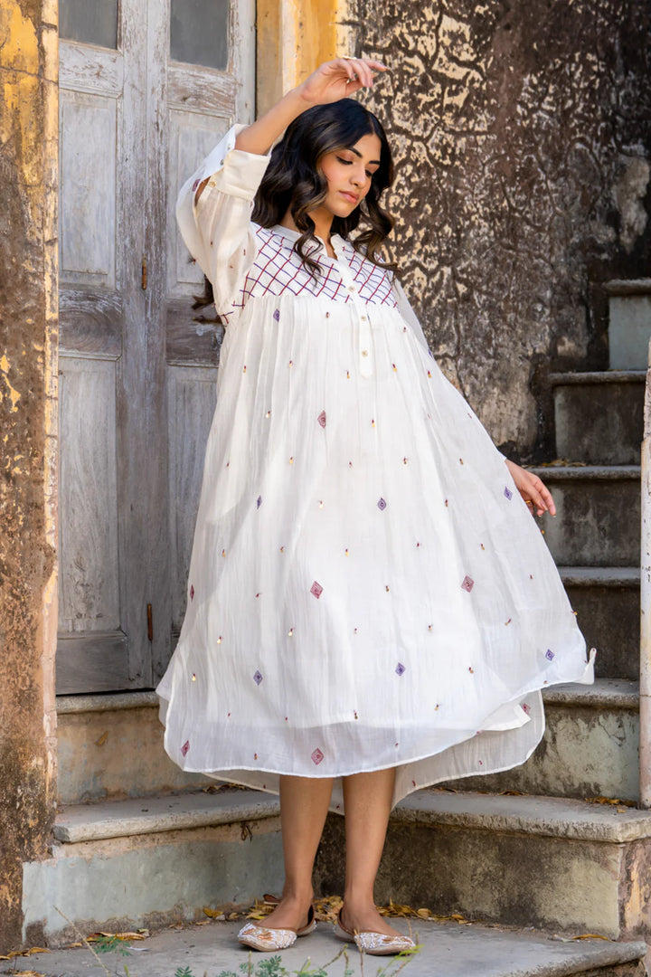 White Gathered Dress