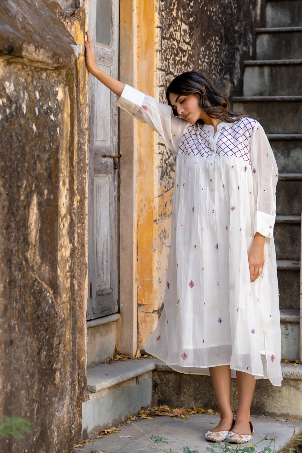 White Gathered Dress