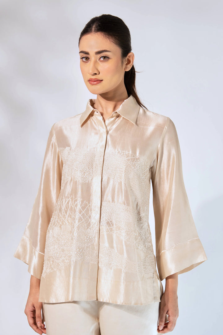 White WaveBorne Silk Shirt