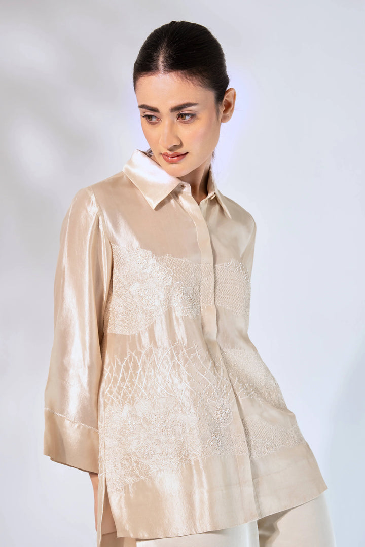 White WaveBorne Silk Shirt