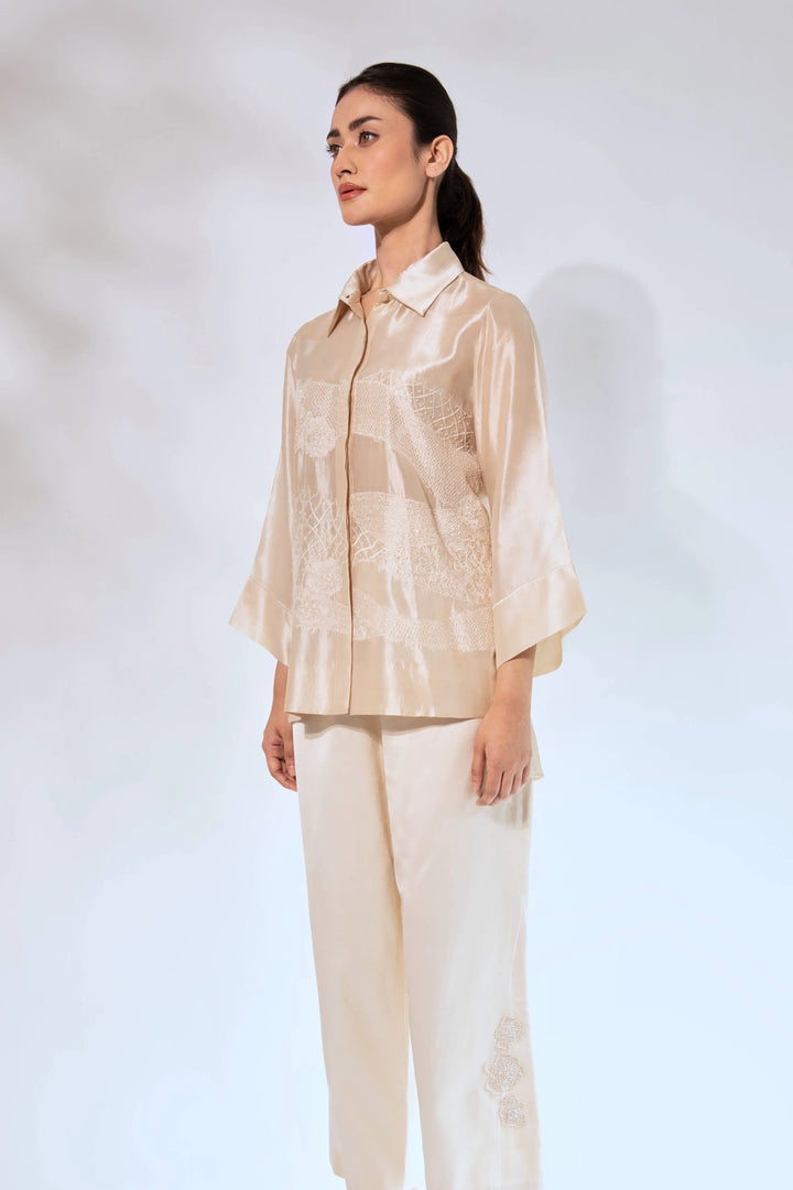 White WaveBorne Silk Shirt