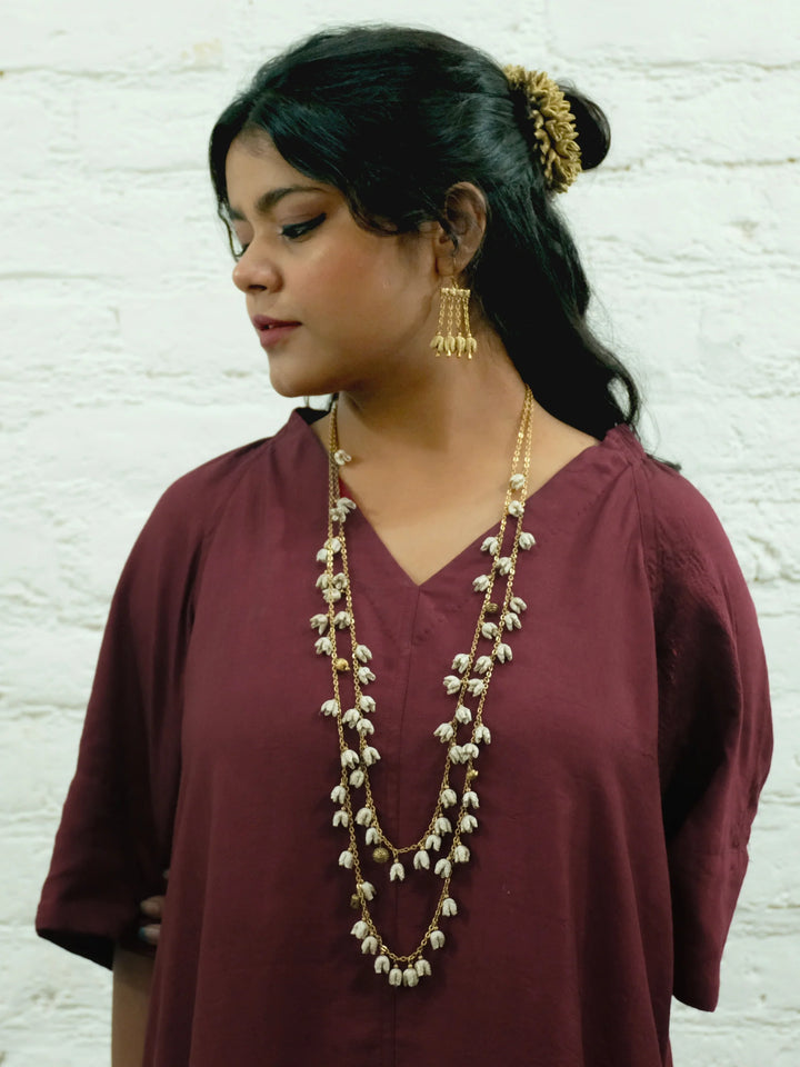 White Brocade Kinkini Necklace