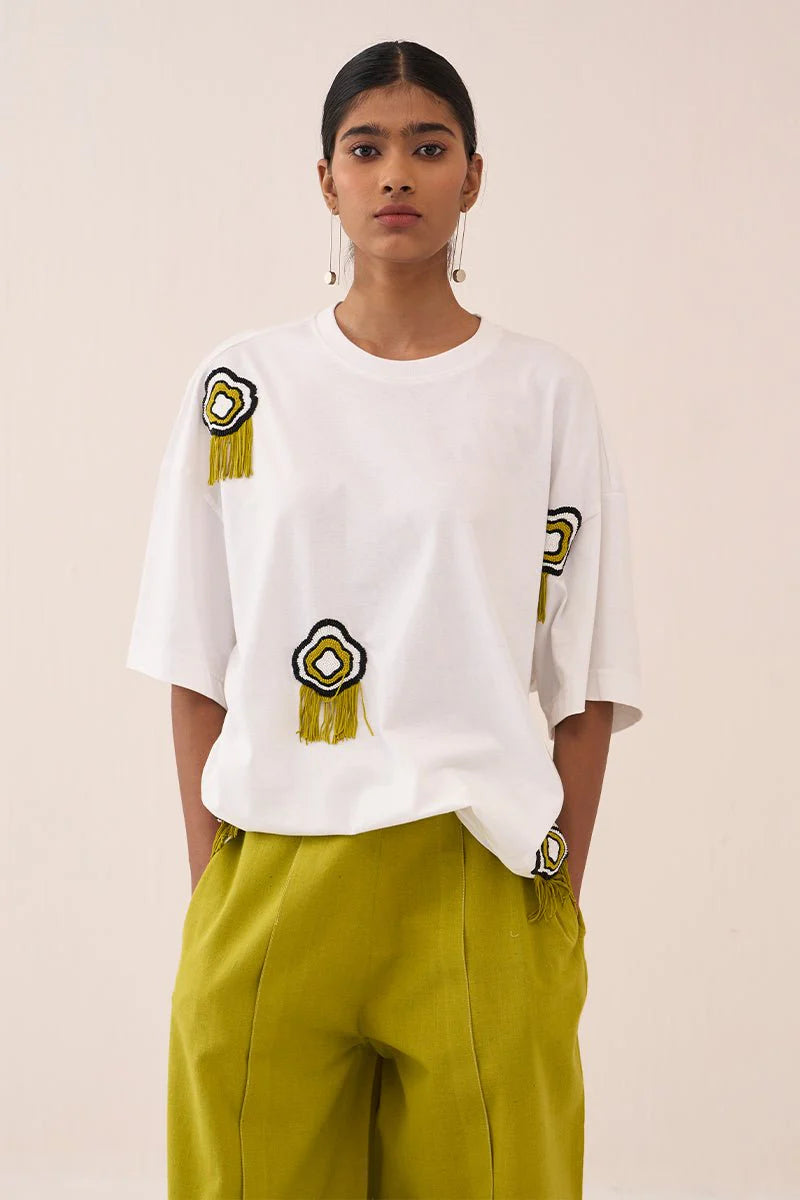 White Beaded Tshirt Co-Ord