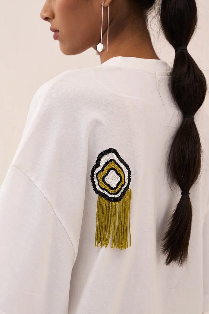 White Beaded Tshirt Co-Ord