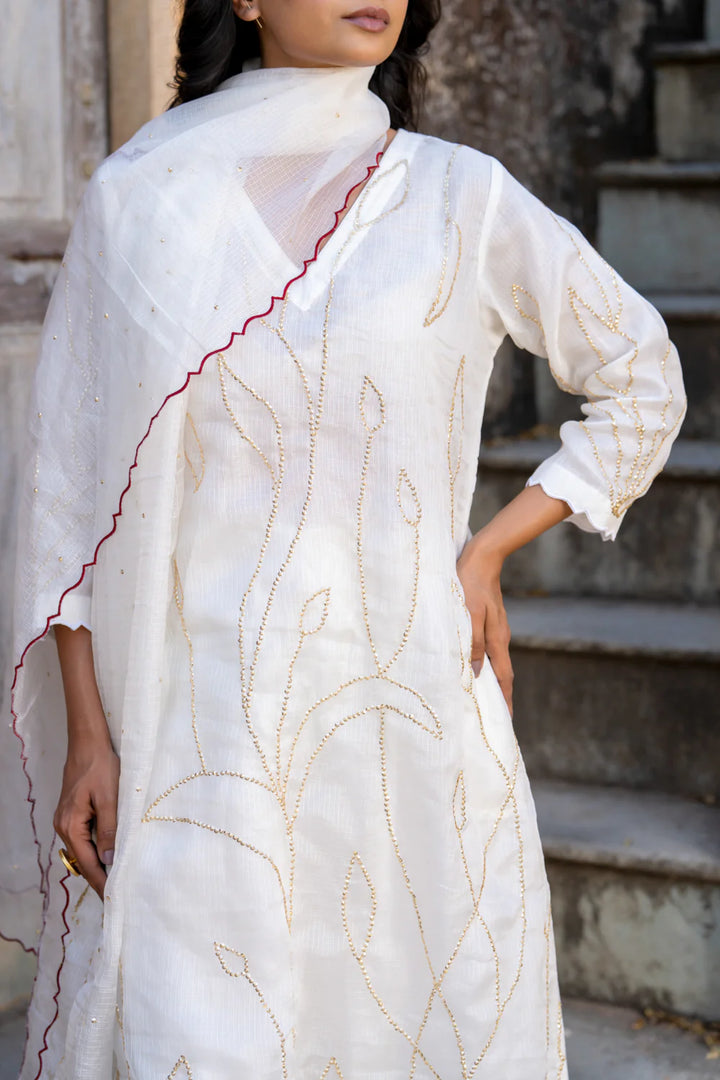 White Sequins A-line Kurta Set