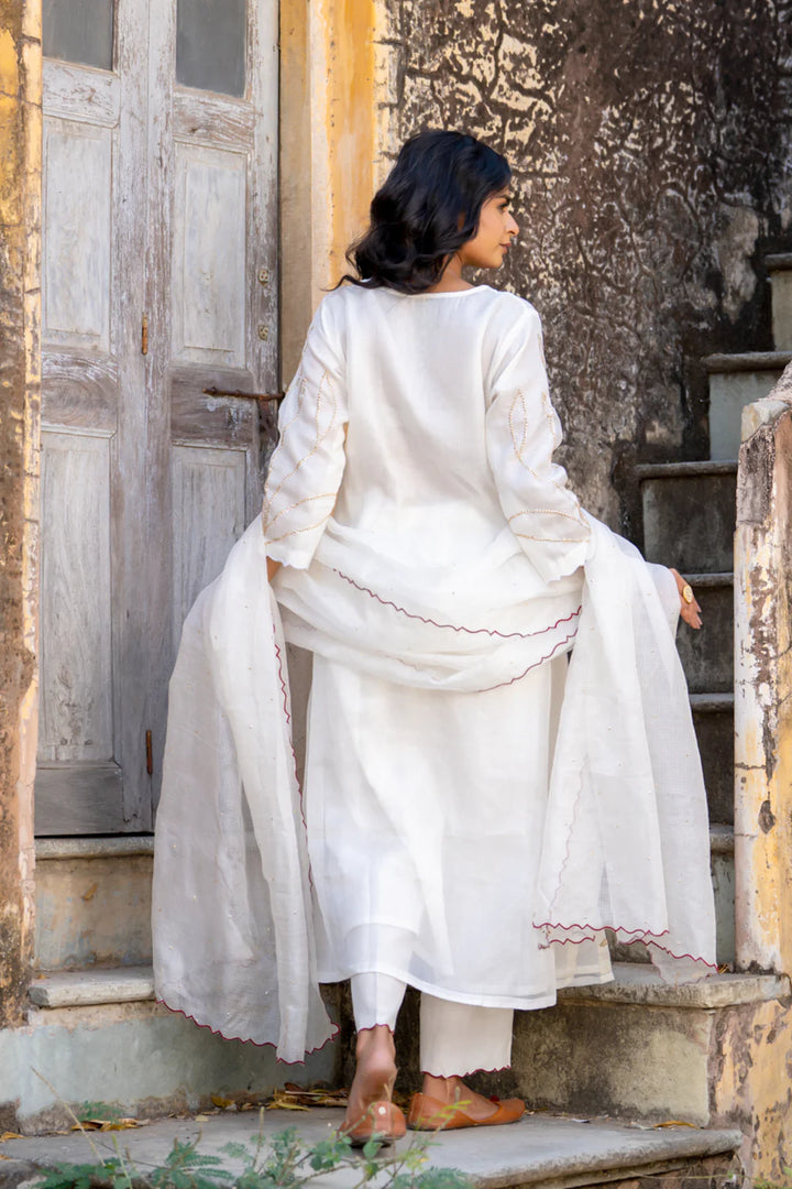 White Sequins A-line Kurta Set