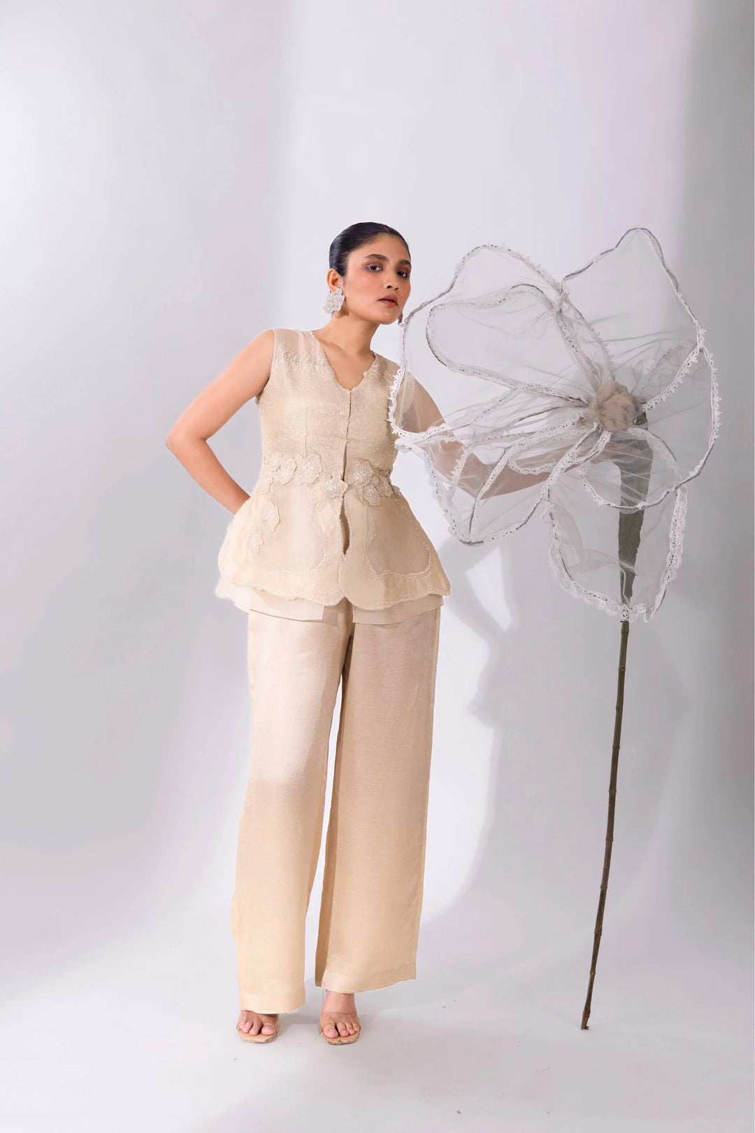 White WaveBorne Peplum Top With Pant