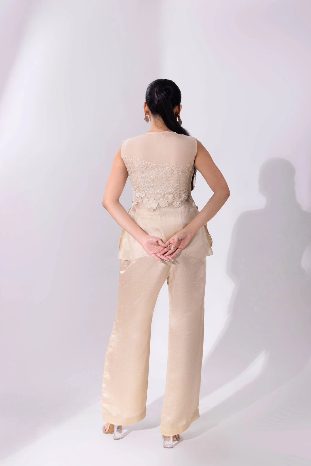 White WaveBorne Peplum Top With Pant