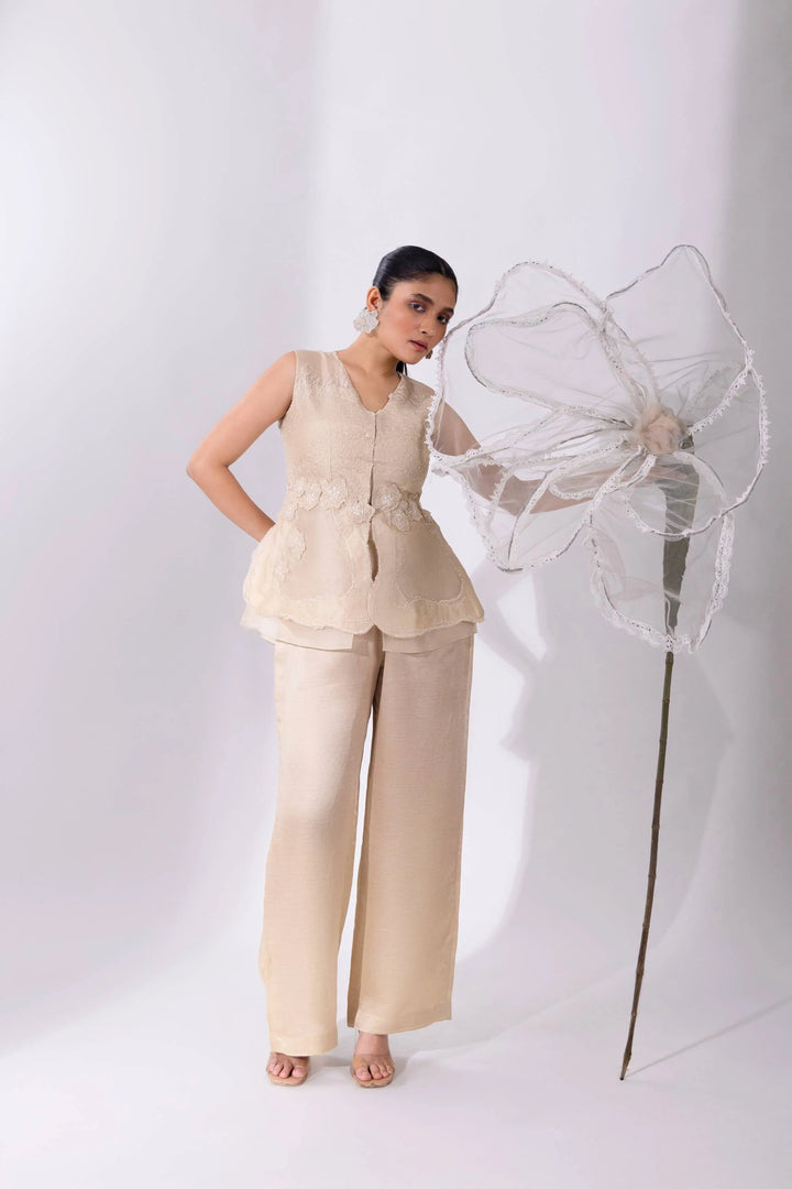 White WaveBorne Peplum Top With Pant