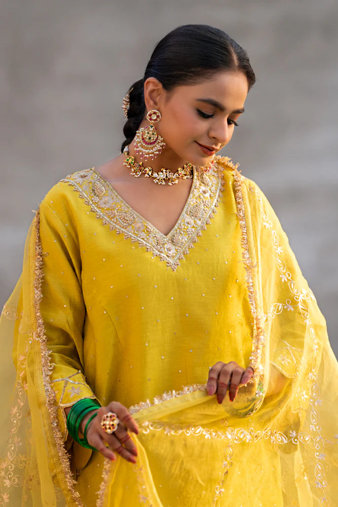 Yellow Aari A-line Kurta Set