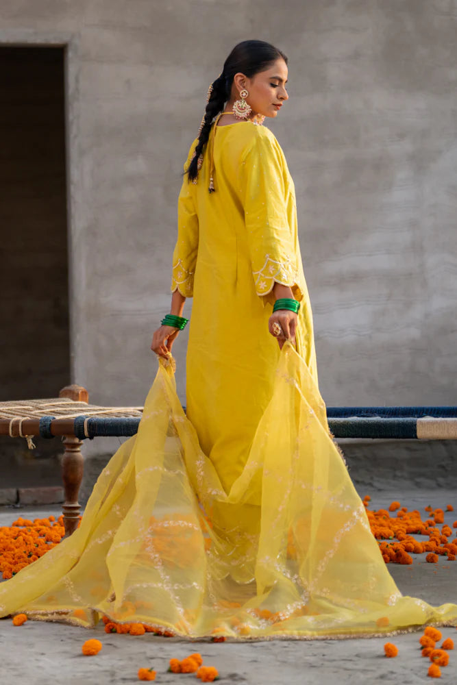 Yellow Aari A-line Kurta Set