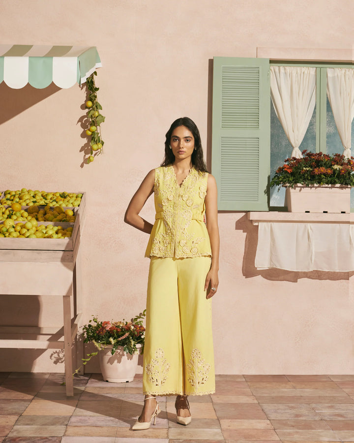 Butter Yellow Cutwork Waistcoat