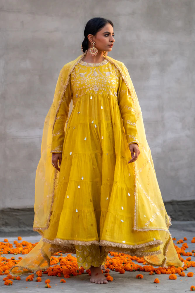 Yellow Paisley Anarkali Suit Set