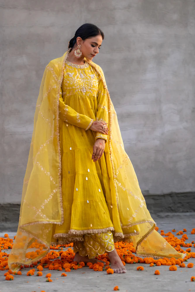 Yellow Paisley Anarkali Suit Set