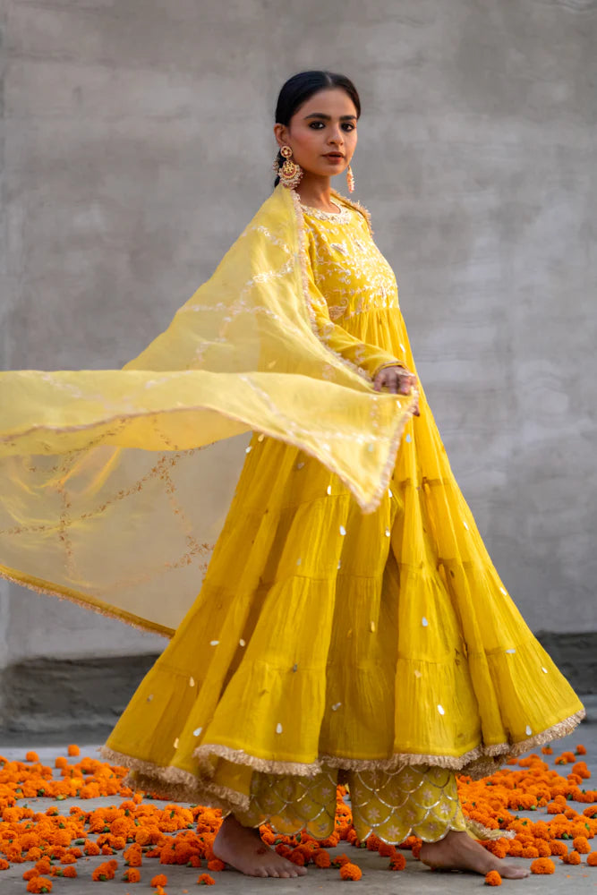 Yellow Paisley Anarkali Suit Set