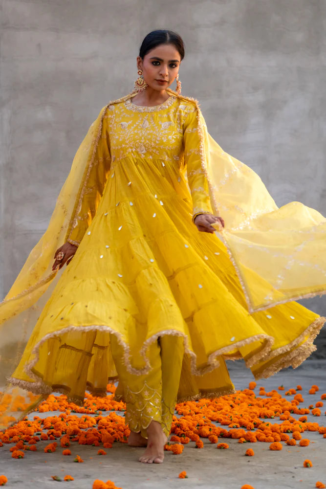 Yellow Paisley Anarkali Suit Set