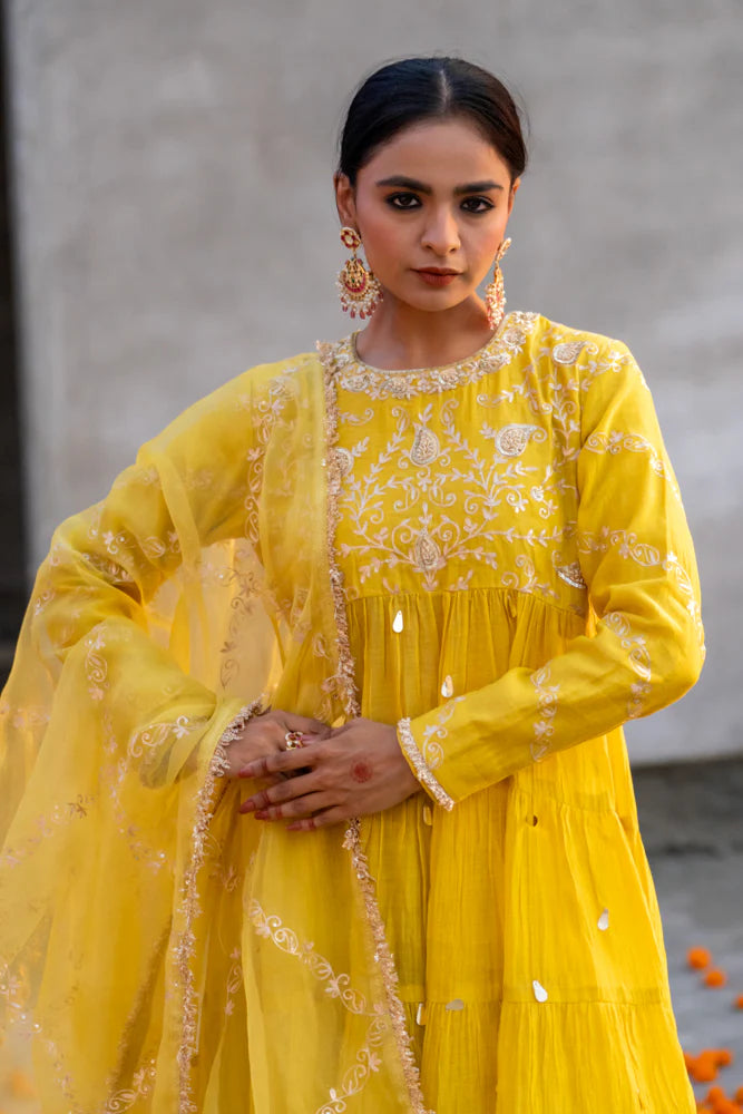 Yellow Paisley Anarkali Suit Set