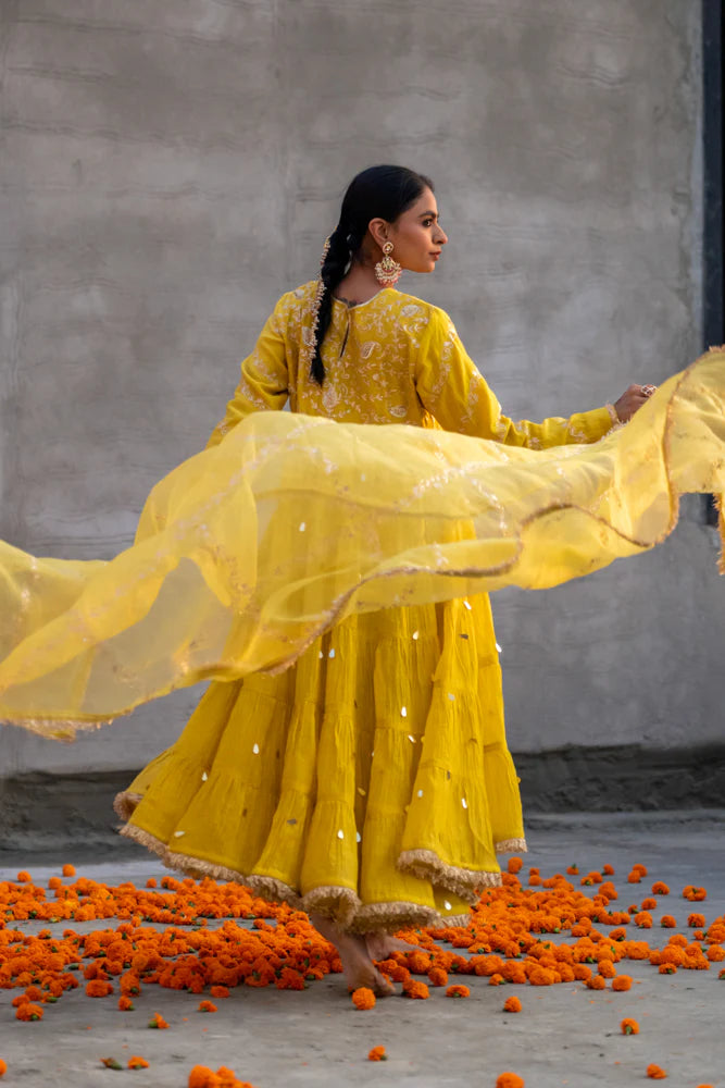 Yellow Paisley Anarkali Suit Set