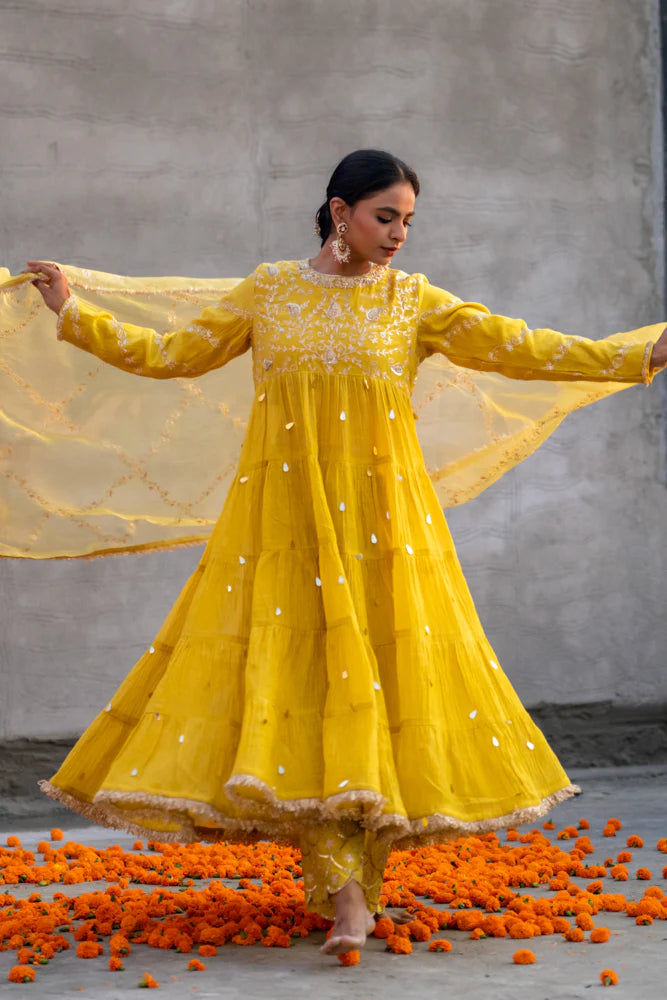 Yellow Paisley Anarkali Suit Set