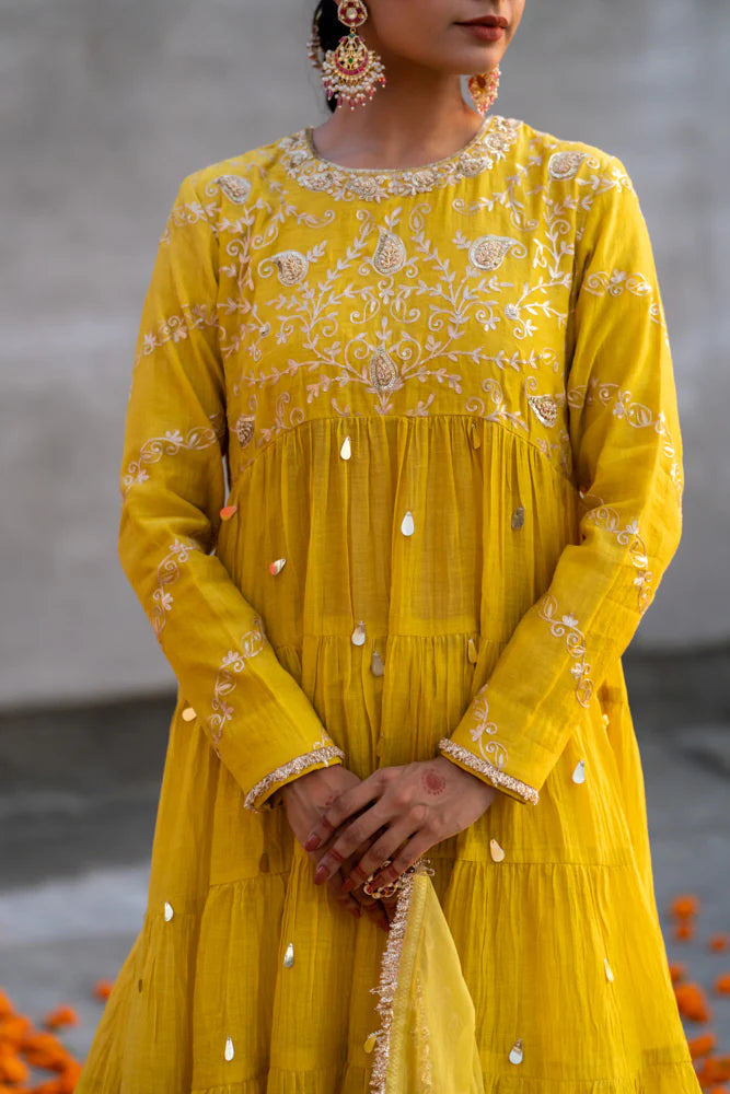 Yellow Paisley Anarkali Suit Set