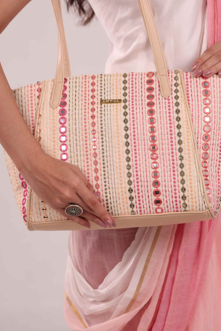 nadia mirror embroidered tote bag