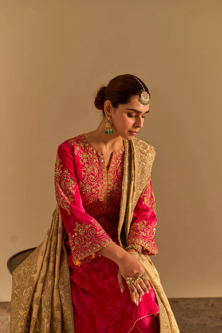 Eira - velvet Hotpink A-line Kurta with Dhoti