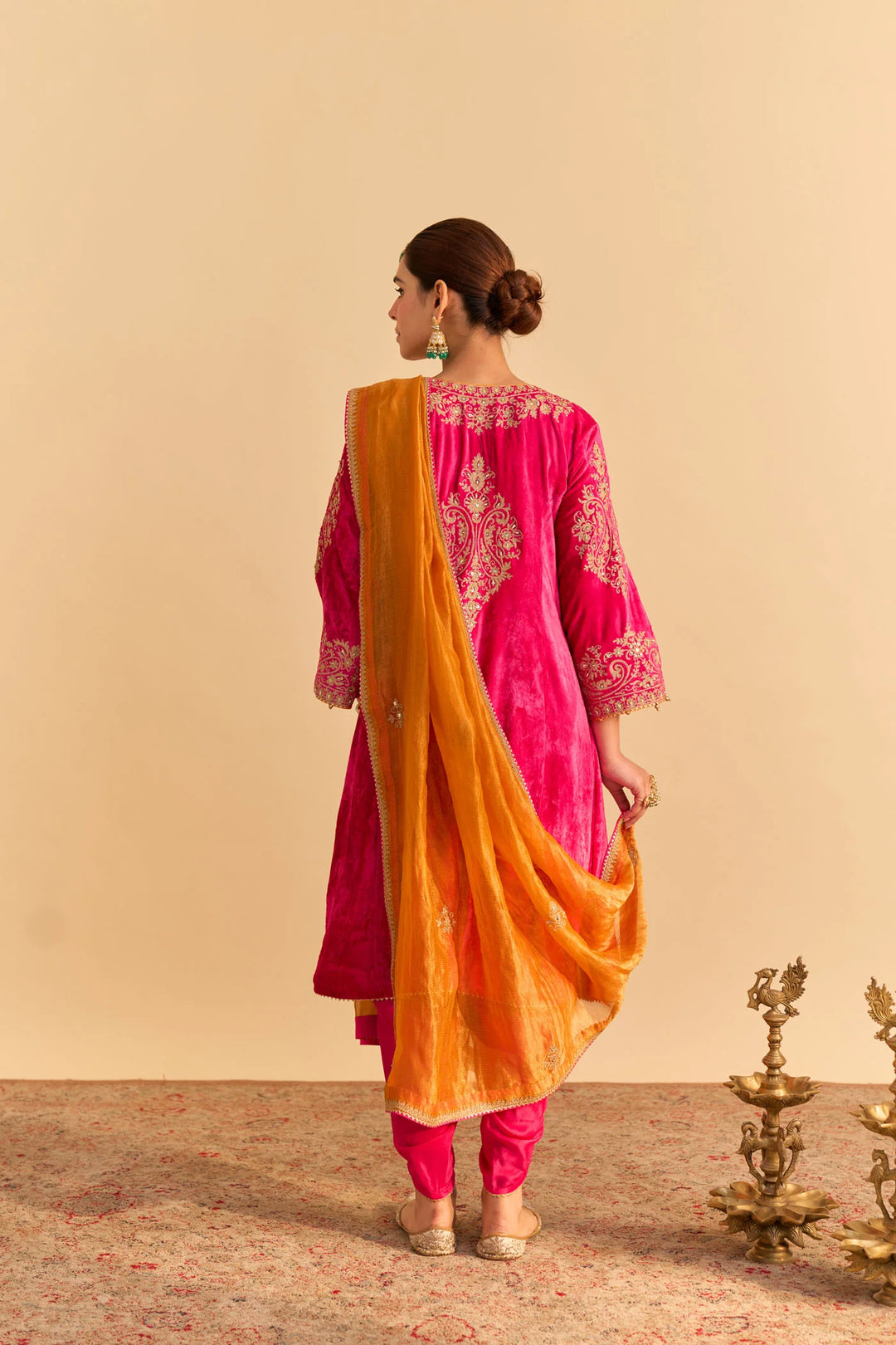Eira - velvet Hotpink A-line Kurta with Dhoti